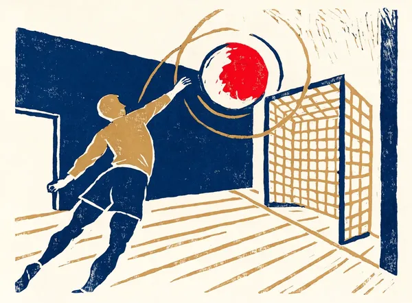 Linosnitt-illustrasjon for Håndball